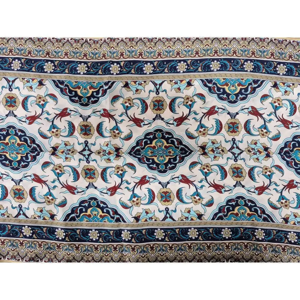 Tilla 100% Silk Scarf Rectangle in Turquoise Rust Floral Border Print